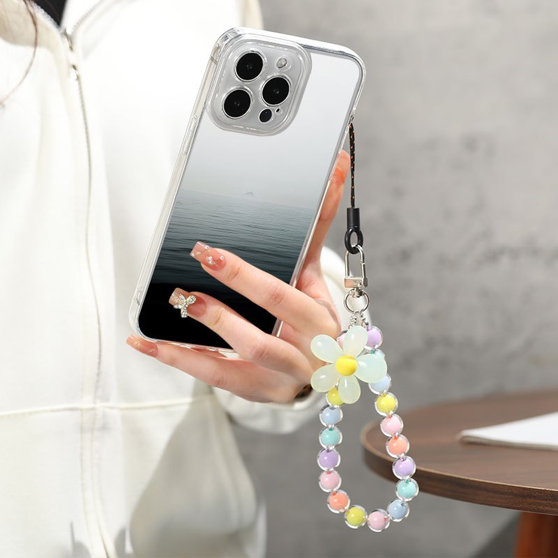 Lanyard Silicone Case Sea Level Graphic Phone Case With Lanyard For Iphone  11 14 13 12