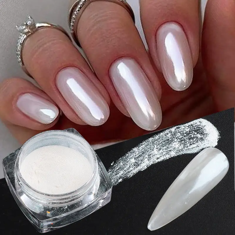 Shimmering White Chrome Pearl Nail Powder For Wedding And - Temu