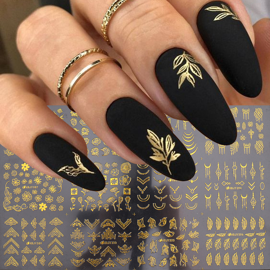

12 Sheets Nail Stickers Golden Flower Leaf Lace Design Geometry Line Nail Art Sliders Manicure Decals For Nail Art Decoration