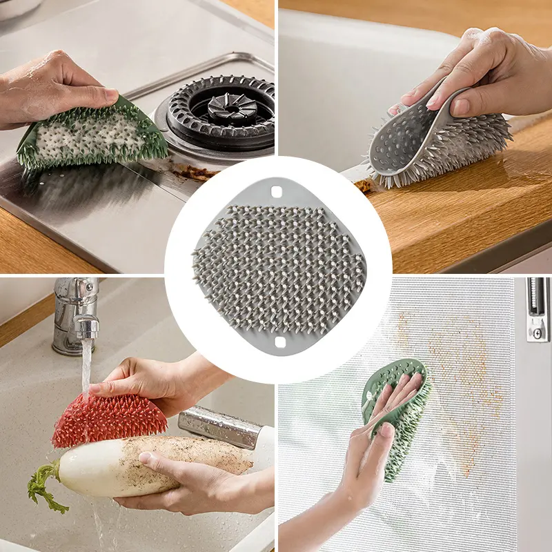 Kitchen Cleaning Brush, Silicone Dishwashing Brush, Fruit Vegetable Dish  Pot Pan Sponge Scrubber, For Household Cleaning Tools - Temu