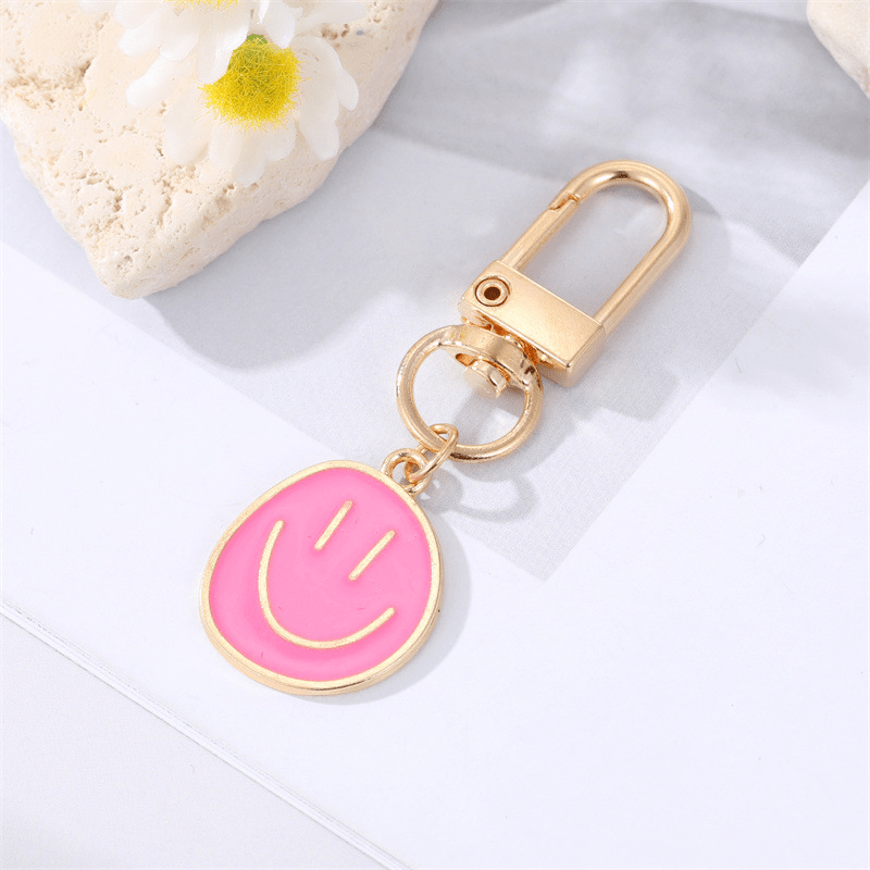 alloy enamel painted happy face keychain golden irregular expression key ring bag pendant accessories red 6