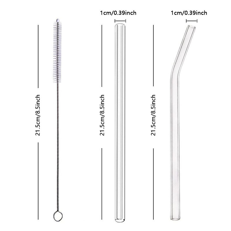 Straw Glass Straws ? Pack of 6 Straight 27 cm Long + Plastic Cleaning Brush ? Dishwasher Safe ? Sustainable ? Glass Drinking Straws for Bottles, Water