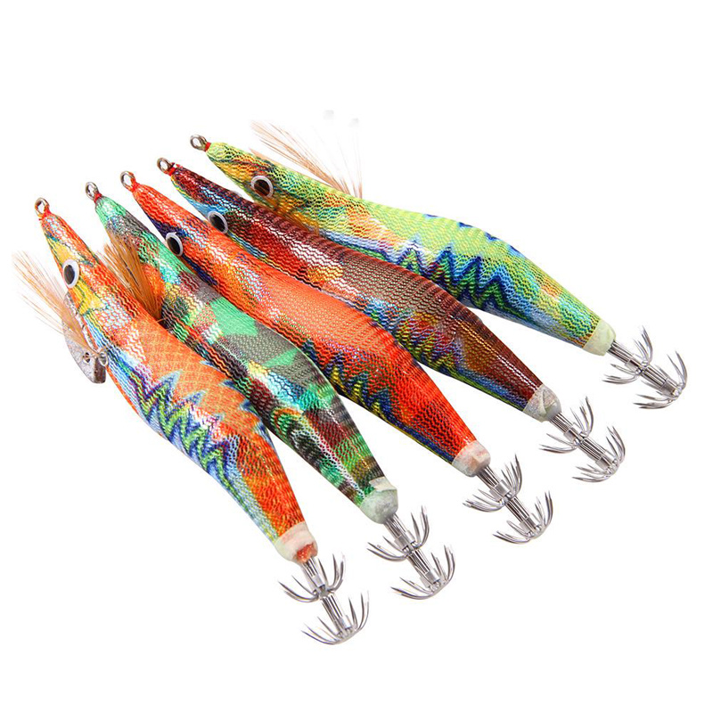 5pcs/lot Wood Squid Jigs: Enhance Your Fishing Experience with Artificial  Bait & Sinker Octopus Hooks!