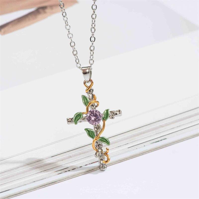 creative elegant trendy exquisite cross flower zircon pendant necklace decorative accessories holiday birthday party gift for girls details 0