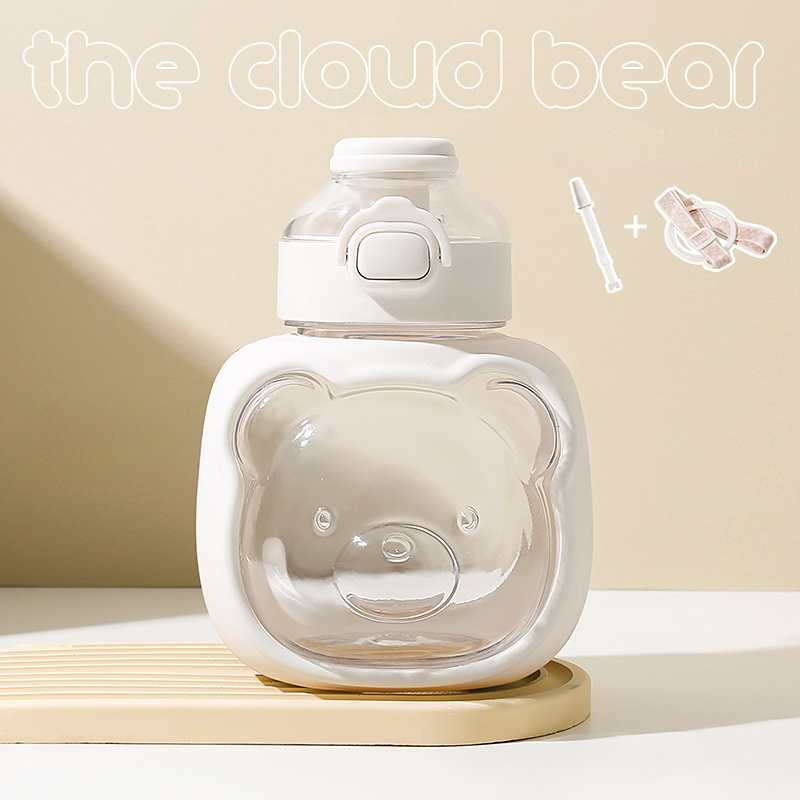 Kawaii Bear Straw Bottle,portable Large Capacity Bear Water Bottle With  Strap And Straw,cute Bear Shaped Water Bottle Adjustable Removable Strap  For G