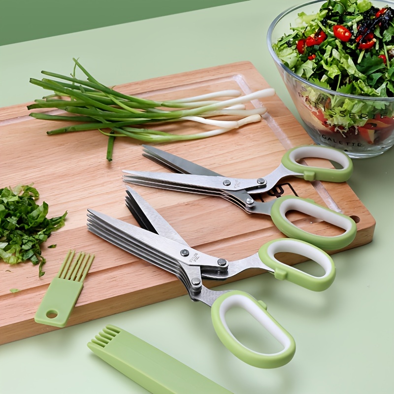 5 Blade Kitchen Salad Scissors, Multi-Blade Herb Scissors Multi-Layers  Kitchen Cutting Scissors, Stainless Steel Vegetable Cutting Tool with Cover  and