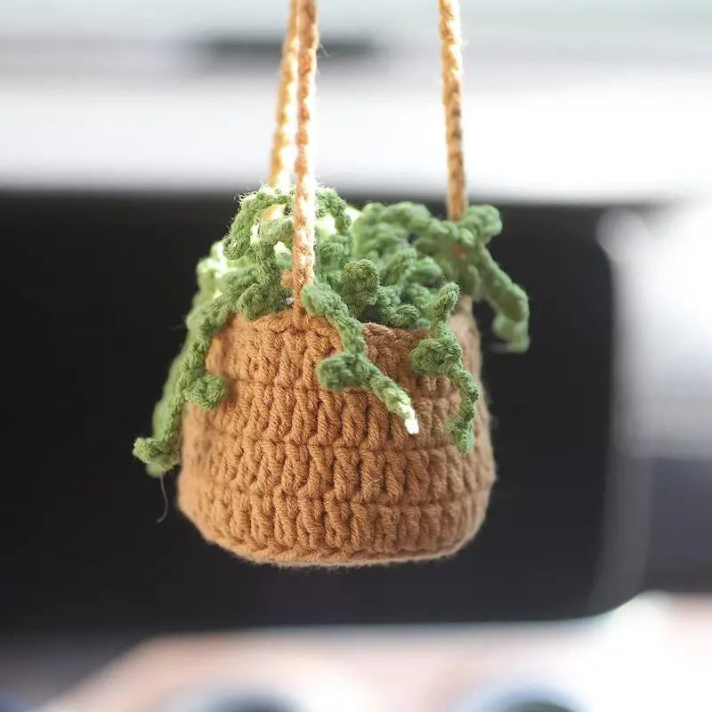 Cute Potted Plant Crochet Car Mirror Hanging Accessories - Temu