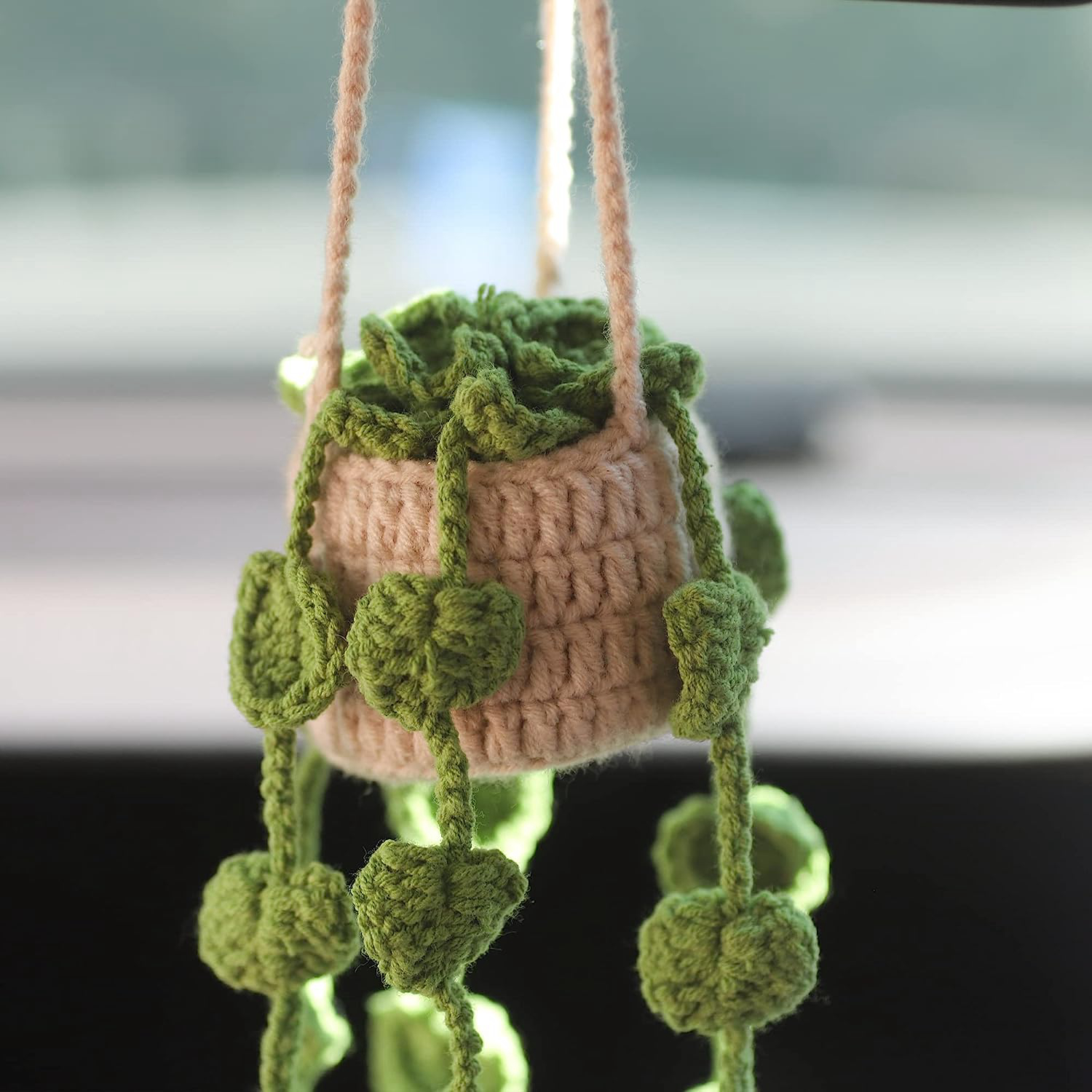 Car Accessories for Women,Crochet Car Accessories,Car Mirror Hanging  Accessories, Car Decorations,Car Accessories Interior Aesthetic Hand-Woven  Potted