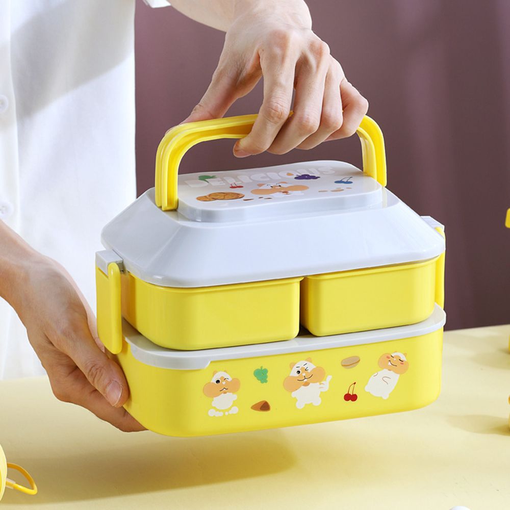 XMMSWDLA Preppy Lunch Box Orange Lunch Boxdouble Layer Plastic Lunch Box  Large Capacity Student Office Worker Divided Lunch Box Microwave Oven Lunch