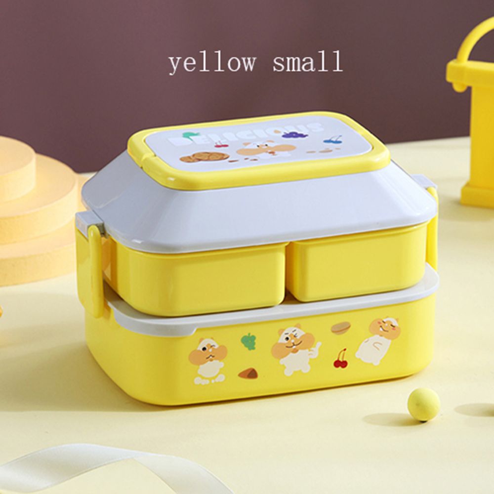 XMMSWDLA Simple Modern Lunch BoxYellow Lunch Boxdouble Plastic Children'S  Lunch Box Large Capacity Student Lunch Box Microwave Oven Adult Lunch Box