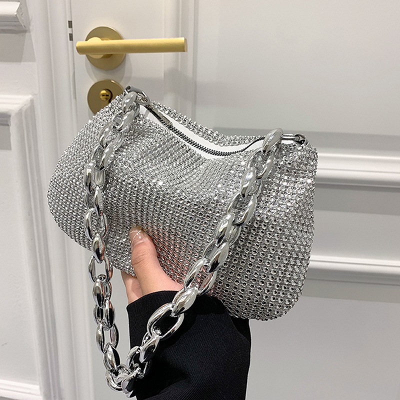 Rhinestone Silver Bag for Women Evening Handbag Glitter Diamante Clutch Bag  for Wedding Party,Silver