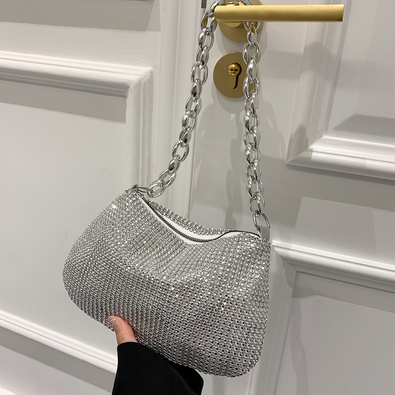 Rhinestone Silver Bag for Women Evening Handbag Glitter Diamante Clutch Bag  for Wedding Party,Silver