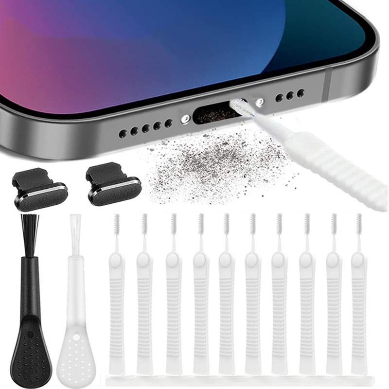 10pcs, Charging Port Dust Plug Kit With Cleaning Brush Max And Computer Keyboard Shower Cleaning Brush, Cleaning Tools, Cleaning Supplies
