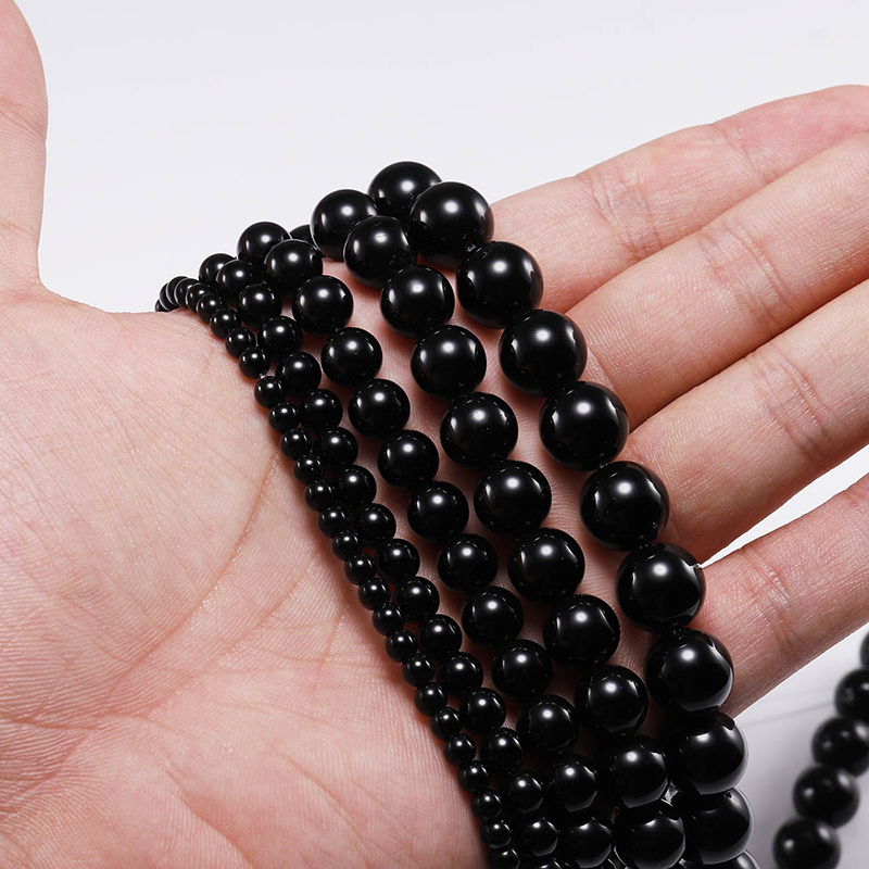 4/6/8/10/12mm Matte Black Stone Beads Round Loose Smooth Beads For Jewelry  Making DIY Bracelets & Necklace