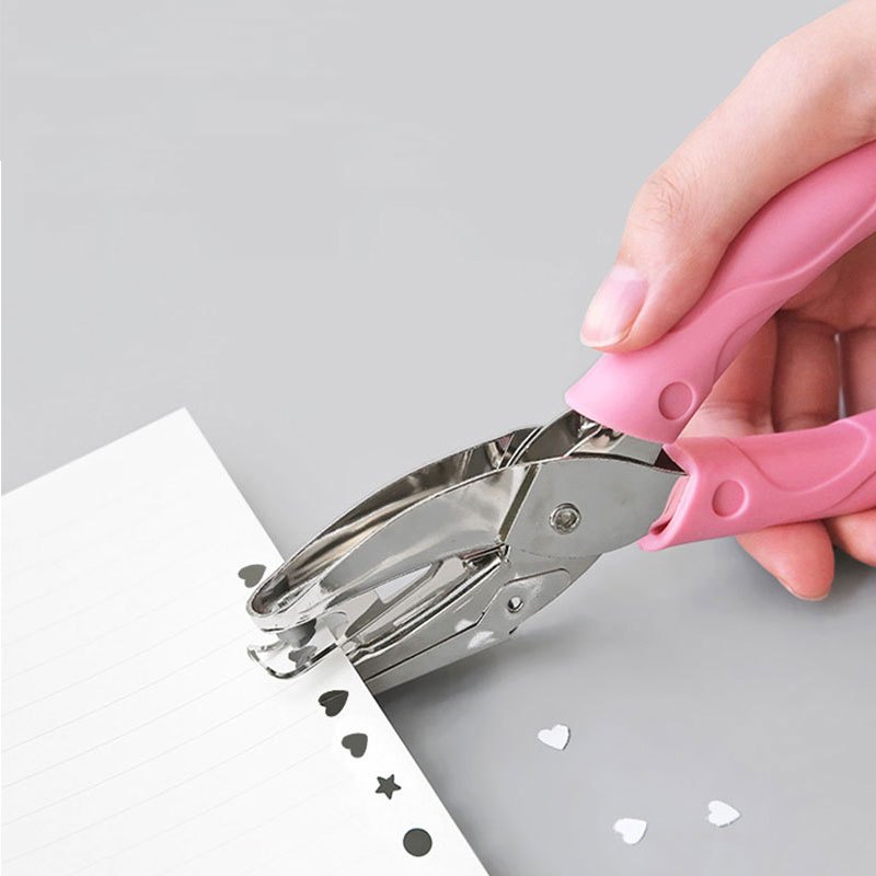 0.2 Single Hole Punch Handheld Hole Puncher Heart Hole Paper Puncher, Pink
