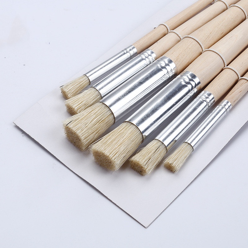1Pcs Wooden Handle Watercolor Painting Stencil Brush Hog Bristle Acrylic  Oil Painting Brushes Student Professional Art Supplies