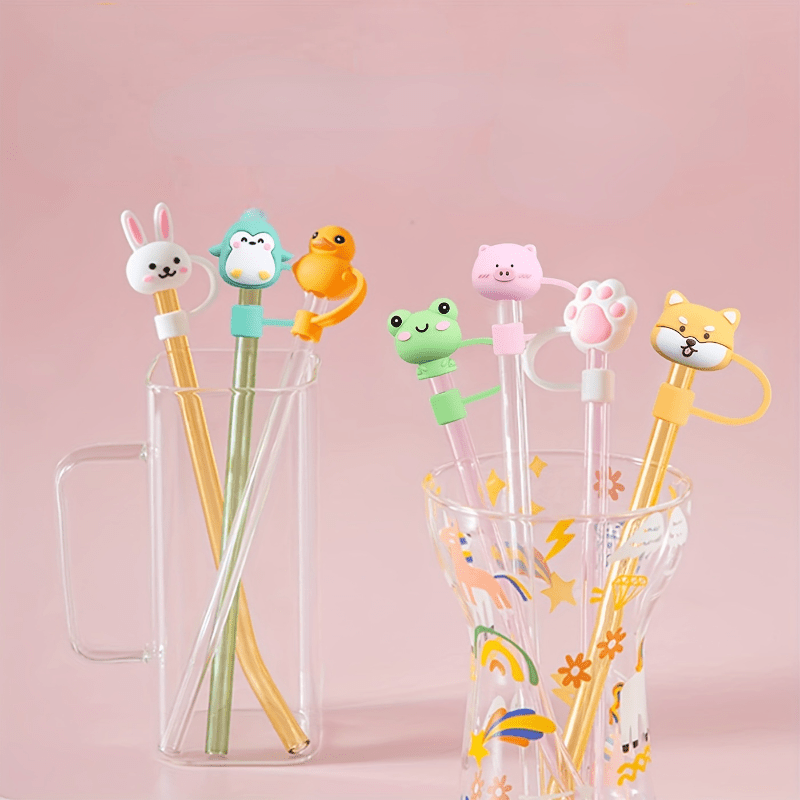 12 Pcs Animals Silicone Straw Covers Cap Reusable Straw Tip Covers Straw Topper Drinking Straw Cover Cute Straws Plugs for 6-8 mm Straws, Birthday