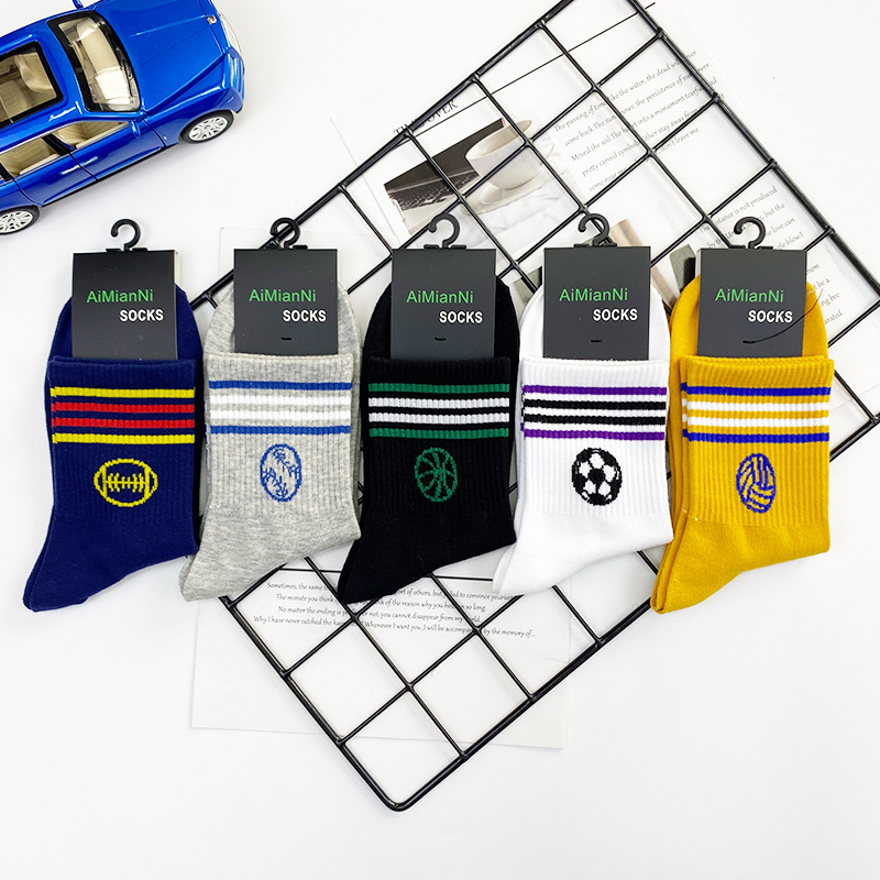 Men's Cotton Trendy Striped Number Pattern Crew Socks Sports - Temu Sweden