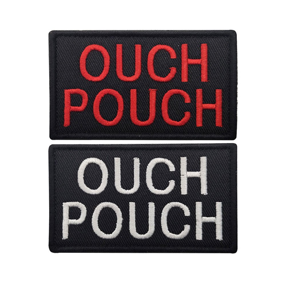 Ouch Pouch Embroidered Patch Tactical Moral Applique Fastener Hook & Loop  Emblem, White & Black