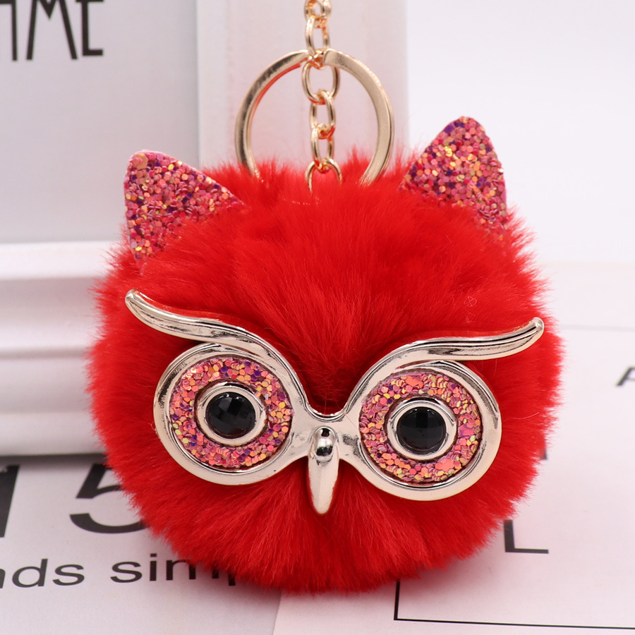 JewelryBund Cute Owl Fluffy Ball Popular Car Pendant Women Accessories Wholesale Key Chain - Blue