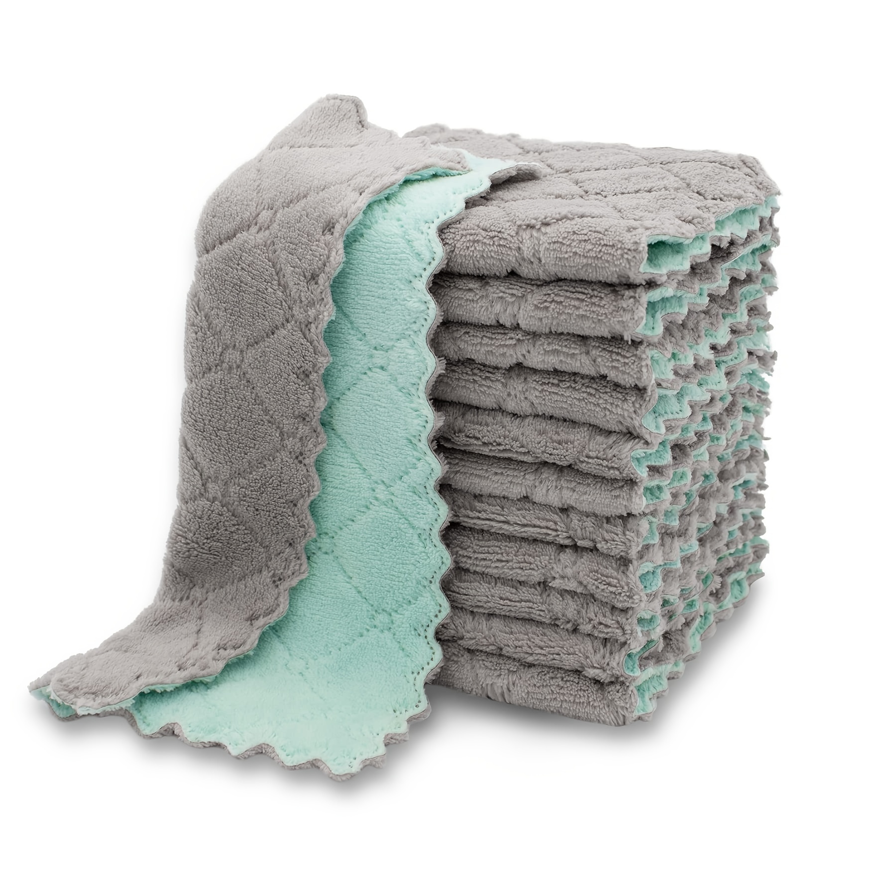 Dish Towels - Kitchen Towel set Includes: 1 Kitchen Towel, 2 Scrubbers  -Soft Teal Dish Cloths 