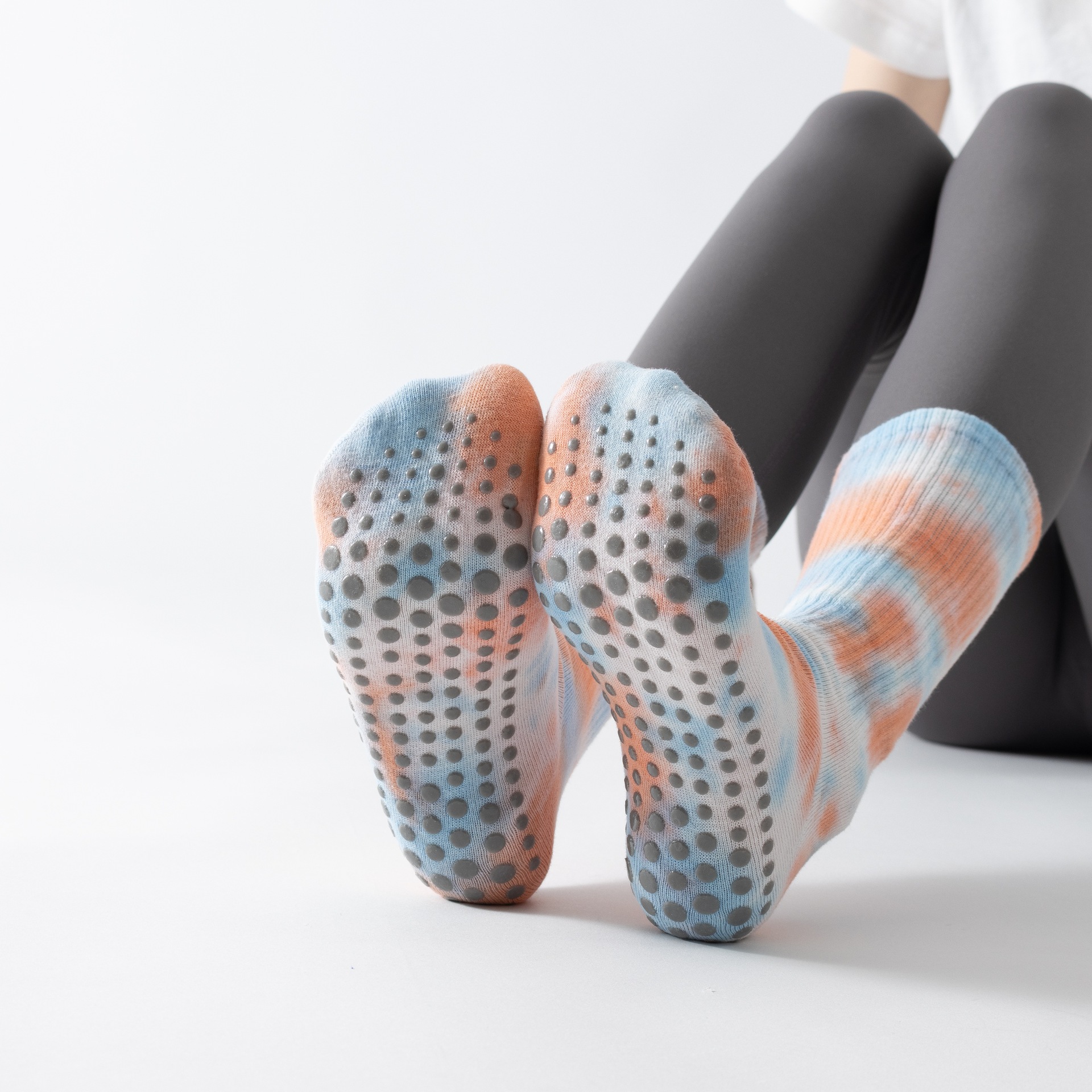 Silicone Yoga Tie-dyed Non-slip Women Socks Pilates Grip Crew Sock
