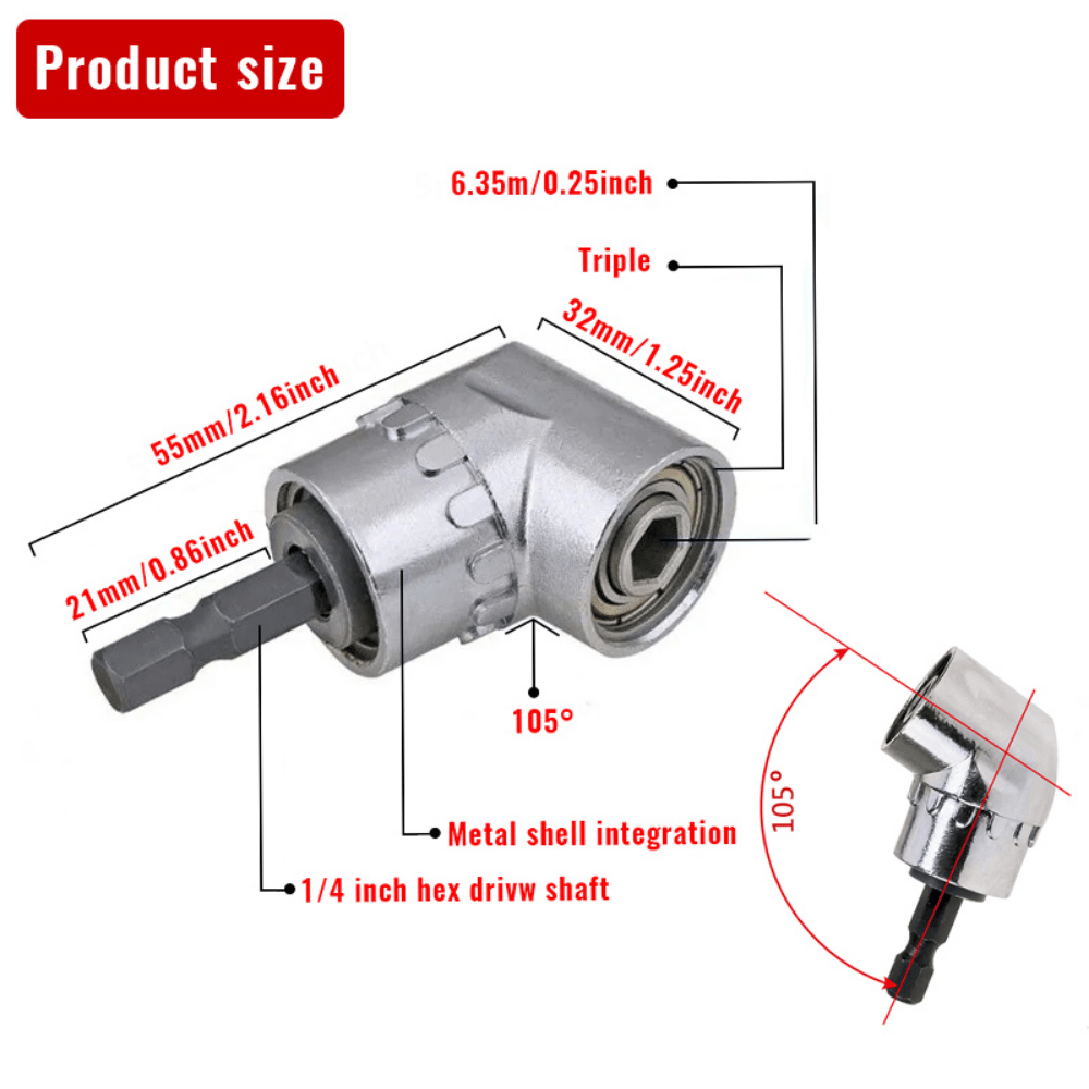 Flexible Drill Bit Extension + Right Angle Drill Attachment, 105 Degree Right  Angle Drill Bit Adapter, Angled Screwdriver for Tight Space (Long & Short)  SPB-3 : : Home Improvement