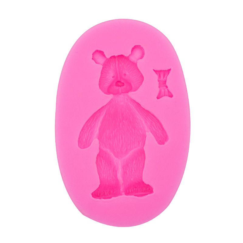 1pc cute bear chocolate mold 3d silicone cartoon candy mold for diy cake decorating and baking kawaii fondant mold with bowtie   gadget and home kitchen item details 3