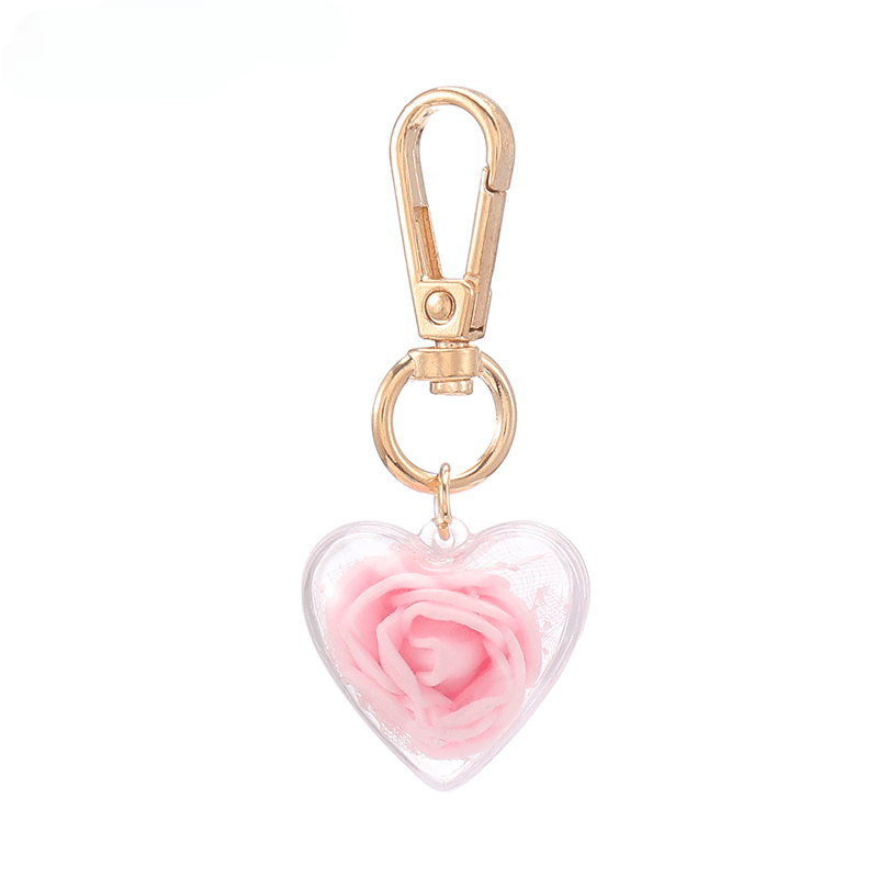 Rose Flower Heart Keychain Love Theme Key Ring Purse Handbag Car