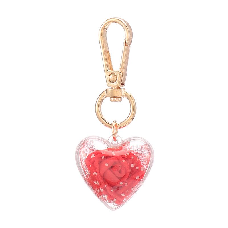 Rose Flower Heart Keychain Love Theme Key Ring Purse Handbag Car