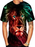 Plus Size Men's 3D Pattern Lion Graphic Tees For Male, Comfy Stretch Short Sleeve T-shirts, Oversized Loose Men's Clothings
