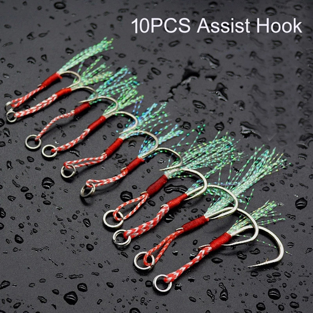 

10pcs/lot High Carbon Steel Fishing Lures - Slow Jigging Cast Jigs With Barbed Single Hooks & Feather Threads