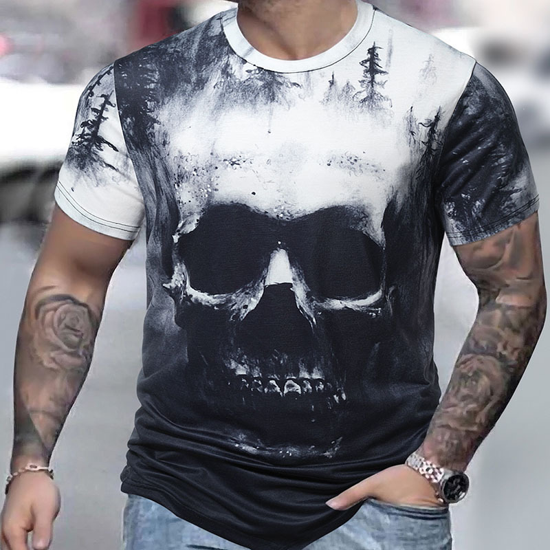 Plus Size 3D Pattern Skull Graphic Tees For Male, Oversized Causal T-shirts For Summer Fitness Leisurewear, Men Clothing