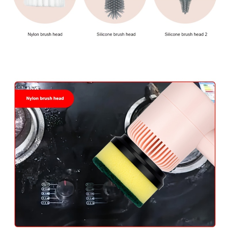 Electric Cleaning Brush Adjustable Waterproof Cleaner Wireless Charging  Cleaning Bathroom Kitchen Tools 3pcs Brush Heads, European Standard Round  Inse