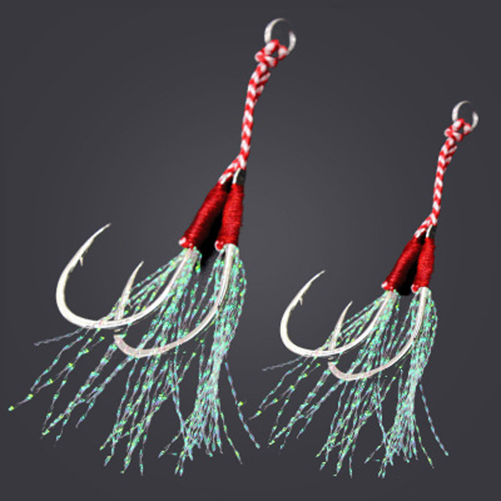 

5pair/lot High Carbon Steel Fishing Jig Head With Double Barbed Hooks And Feather Thread For Slow Jigging And Pesca