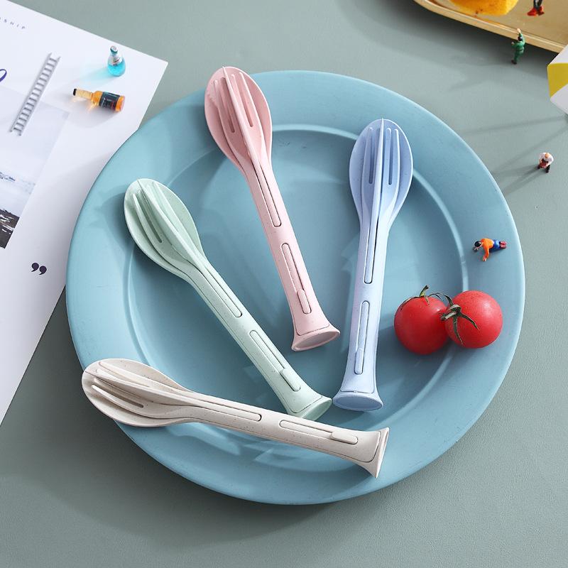 2/3PCS Wheat Straw Cutlery Tableware Spoon Fork Chopsticks Set With Box  Students Travel Portable Dinnerware Kitchen Accessories