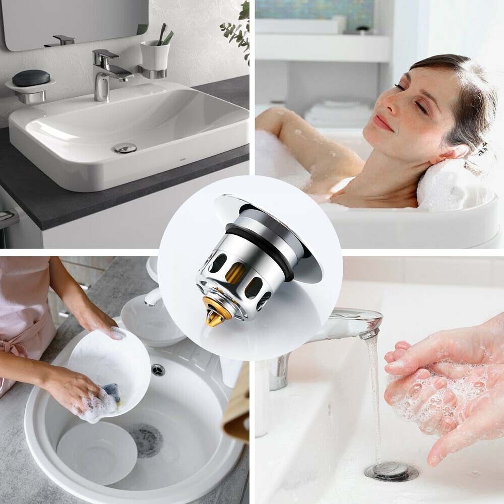 Tappo per lavandino, tappo di scarico pop-up con filtro antiodore e  anti-insetti, tappo universale anti-intasamento per lavello, scarico vasca  da bagno per fori di scarico 34-40mm