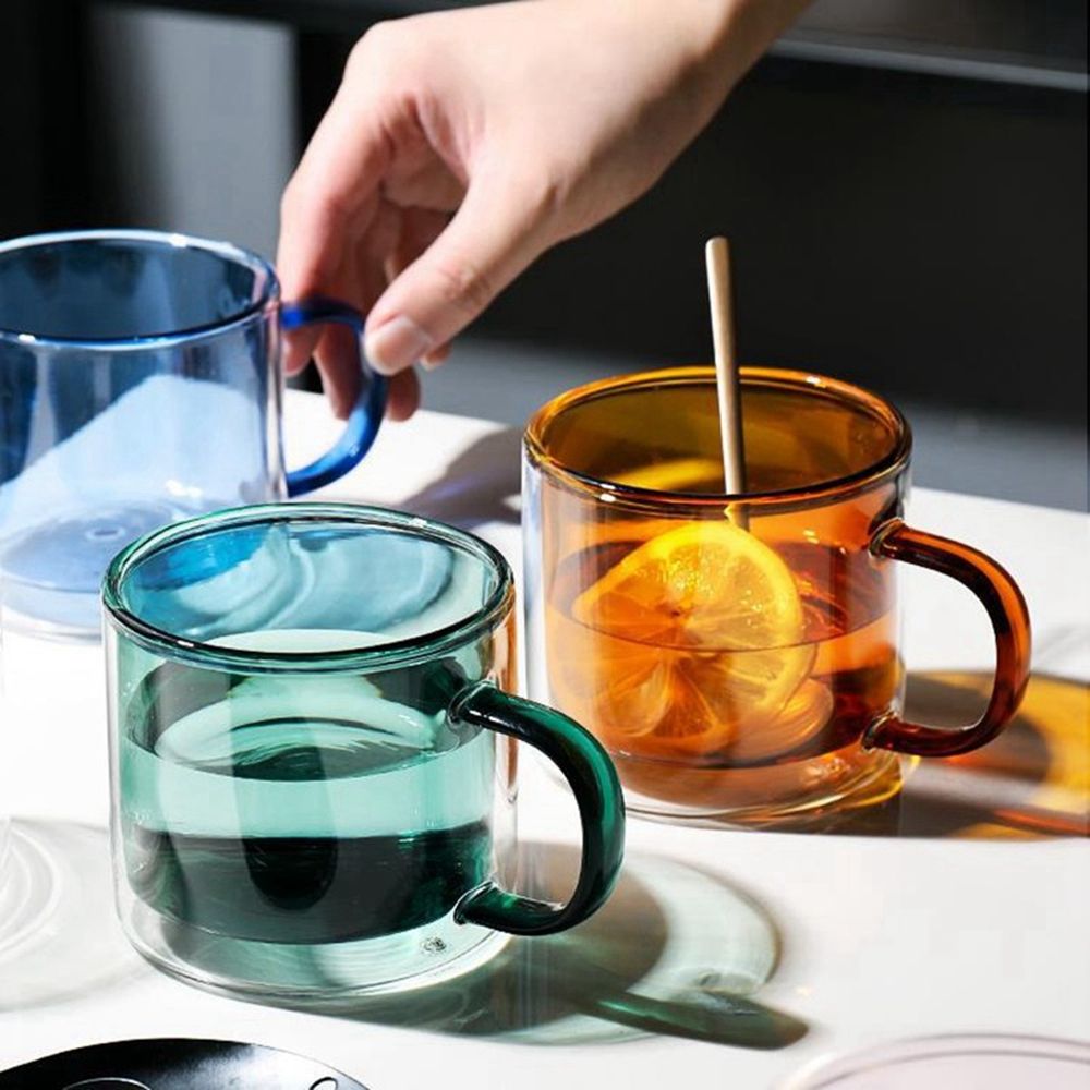 1pcs Double Wall Lnsulated Glass Coffee Mugs with Handle Clear