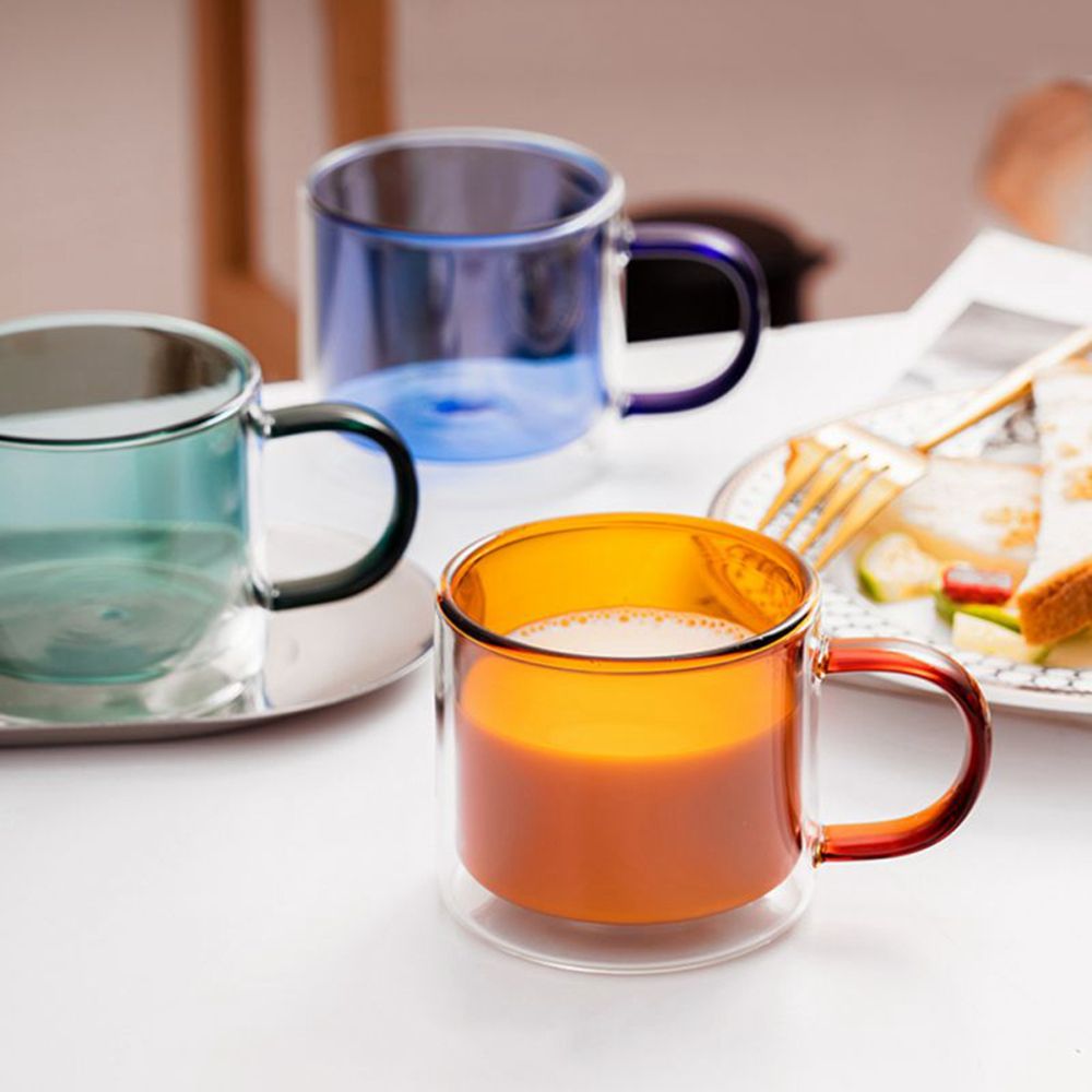 Double Wall Insulated Glass Coffee Mug Glass Tea Cup With Handle 250ML 8 oz