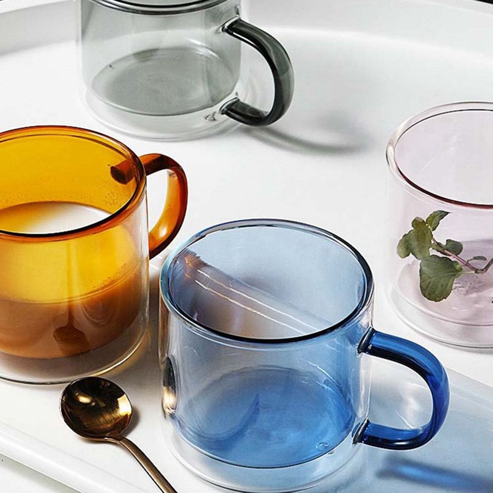 1pc Insulated Glass Coffee Mug With Handle, Transparent Design For