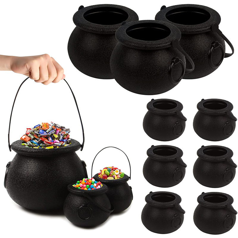 8pcs black cauldron kettles plastic witch cauldron candy serving bowls mini black buckets for halloween wizard theme party favor decor party decor supplies
