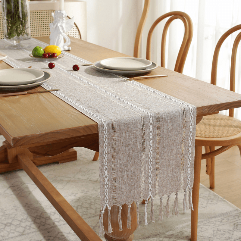 Farmhouse Cotton Woven Dining Table Runner with Tassels 14 x 72