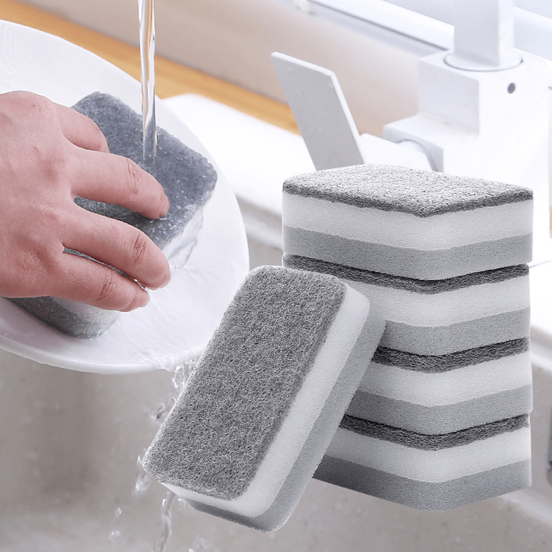 12pcs/pack High-density Kitchen Cleaning Sponge Brush, Dishwashing
