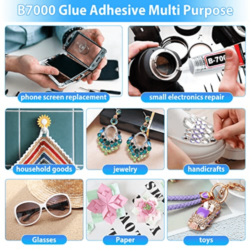  B7000 Craft Glue, Clear B-7000 Glue 110 ML + Plus  Multifunction Industrial Adhesive Glue For Fabric Bonding Cell Phone Repair  Leather Clothes Rhinestone Beads Nail Art Jewelry Making