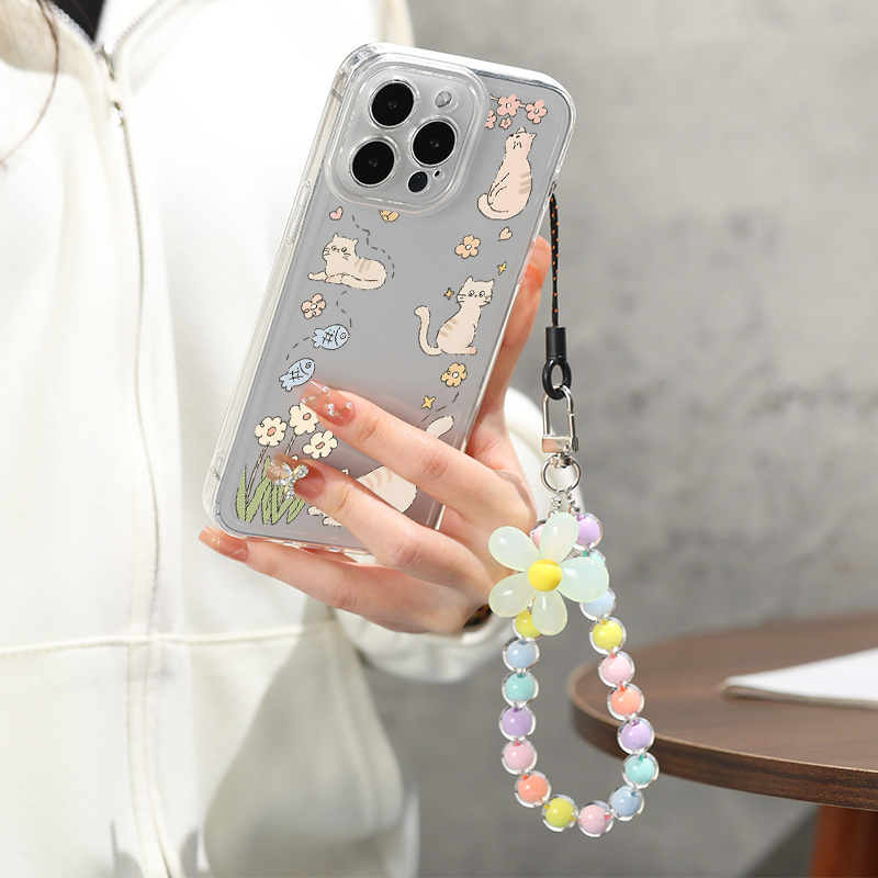 

Vivid Cat & Flower Graphic Phone Case With Lanyard Pattern Print - High Quality Protective Phone Case For All Iphone Models - Perfect Gift For Birthdays, Easter, Boys & Girlfriends!