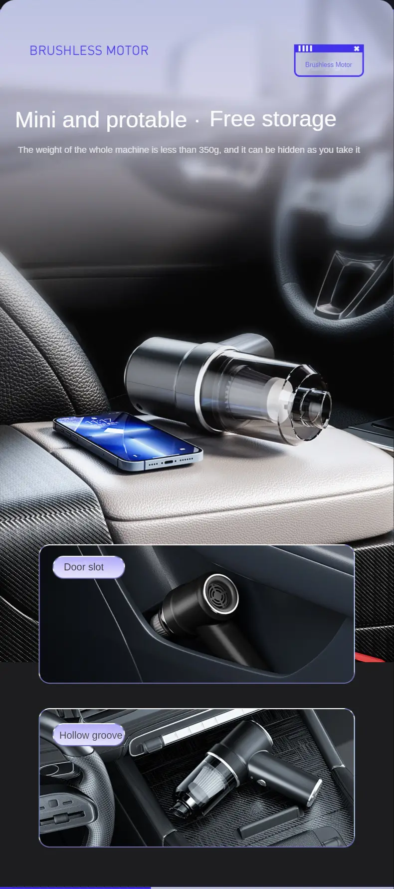 20000pa brushless brush motor car vacuum cleaner for car wireless handheld vacuum with blow dust portable vacuum cleaner for car home black color details 7