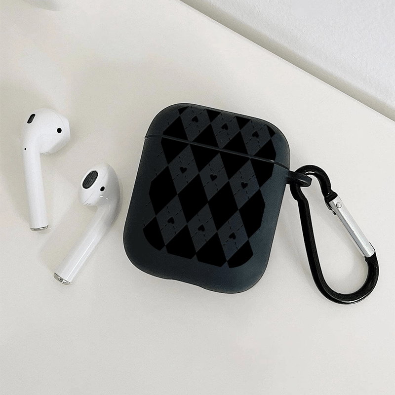 Black Rhombus And Heart Graphic Pattern Headphone Case For