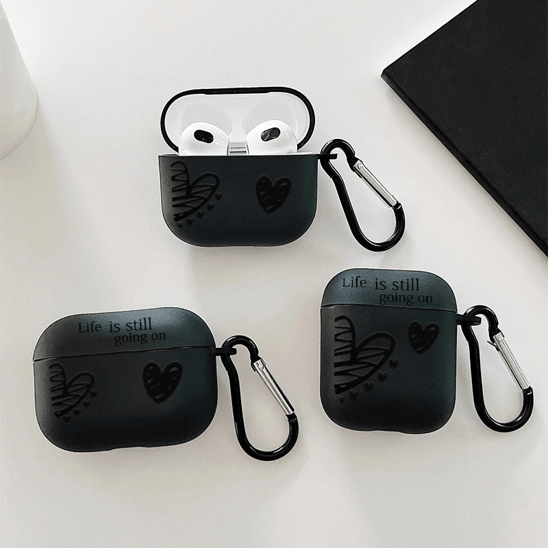 

The Heart Graphic Pattern Headphone Case For Airpods1/2, Airpods3, Airpods Pro, Airpods Pro (2nd Generation), Gift For Birthday, Girlfriend, Boyfriend, Friend Or Yourself, Black Anti-fall Silicon