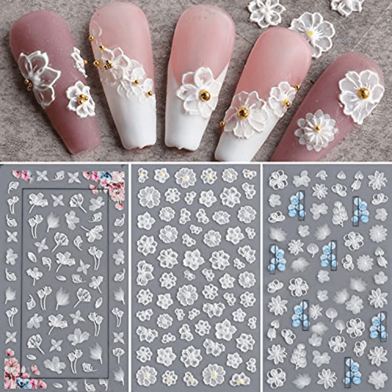 5D Stereoscopic Embossed Flowers Nail Stickers Decals, Real 3D