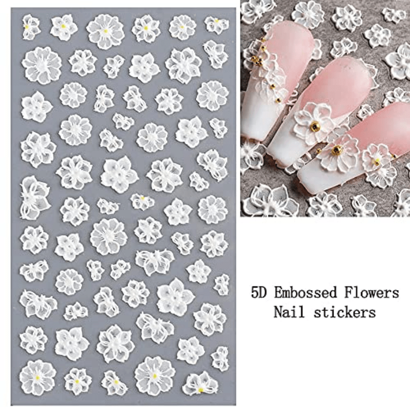 5D Stereoscopic Embossed Flowers Nail Stickers Decals, Real 3D